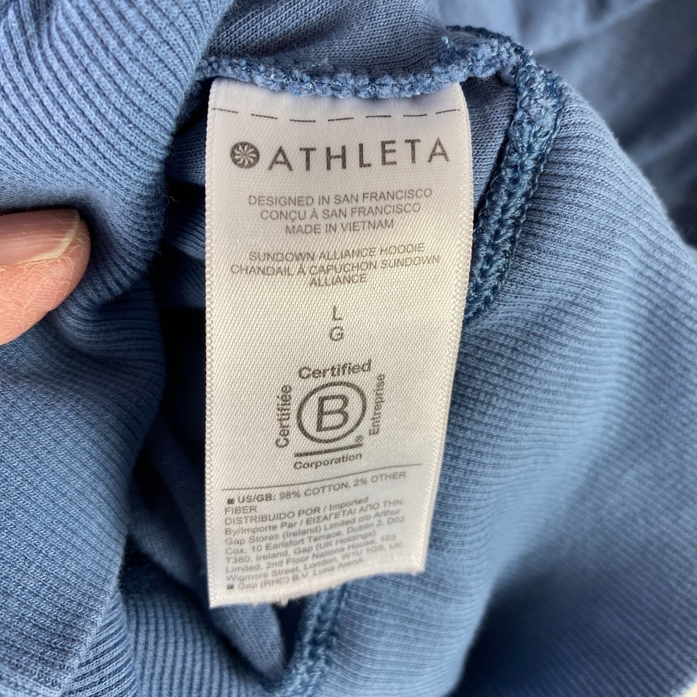 Athleta Hoodie Women Large Blue Cotton Blend Sweater Pullover Relaxed Oversized - Picture 6 of 8